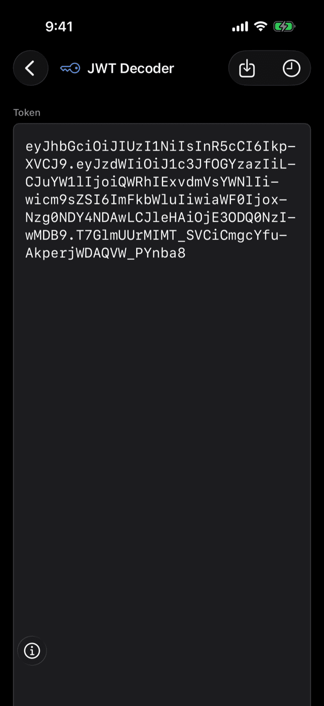 DevGantry on iPhone decoding a JWT